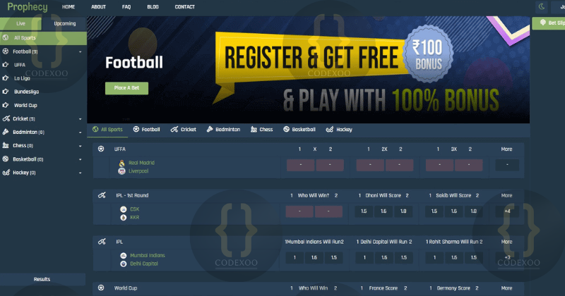 Prophecy Online sports betting website Script Platform